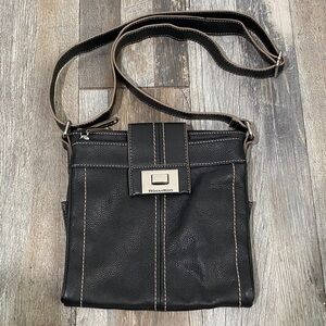 Women Tignanello Black Leather Crossbody Bag